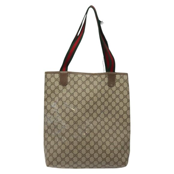 GUCCI GG Supreme Web Sherry Line Tote Bag PVC Beige Gold - Picture 3 of 16